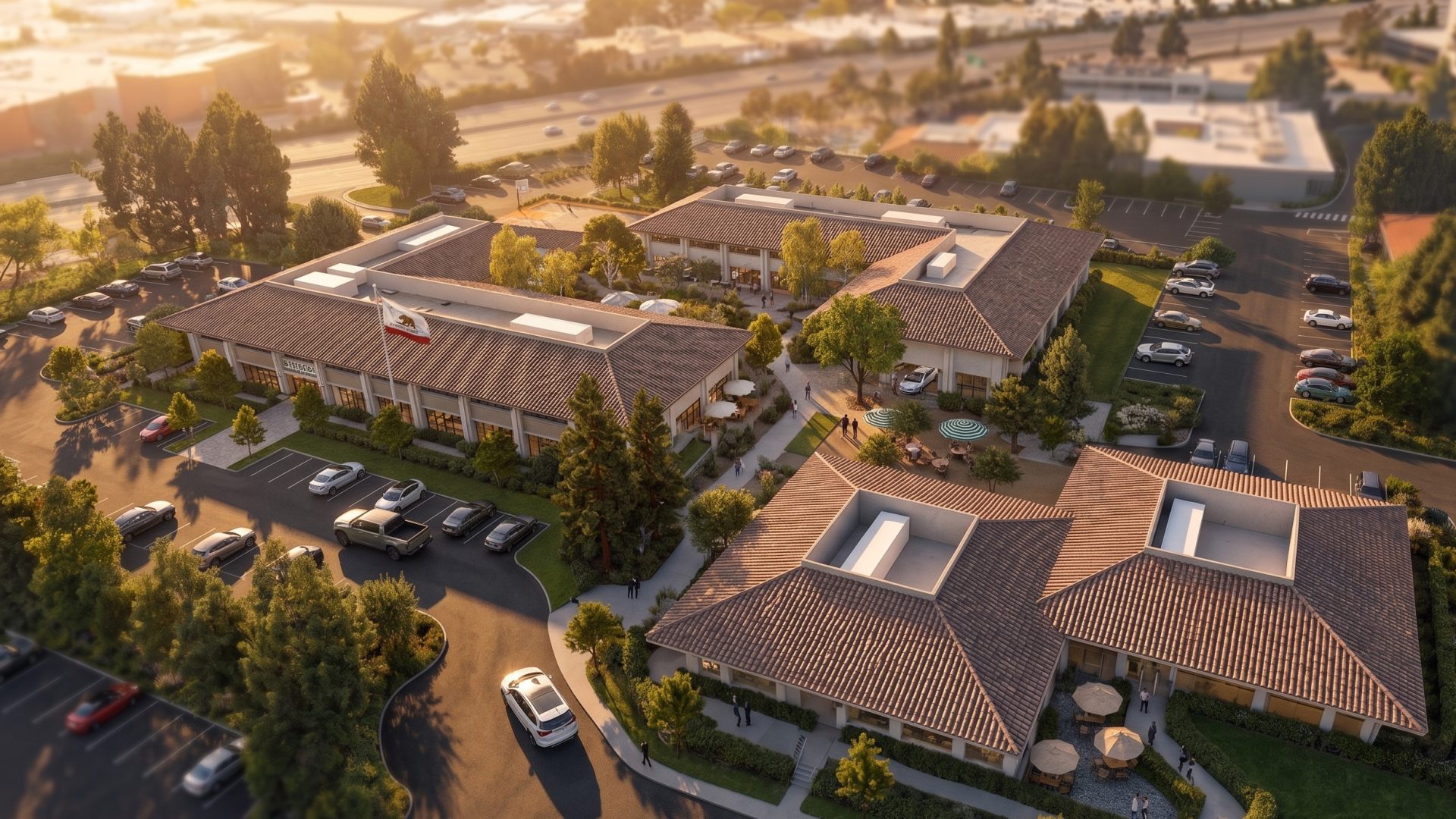 Aerial view of Bayshore Assembly campus — 2400-2450 Bayshore Pkwy and 2425 Garcia Ave, Mountain View CA 94043